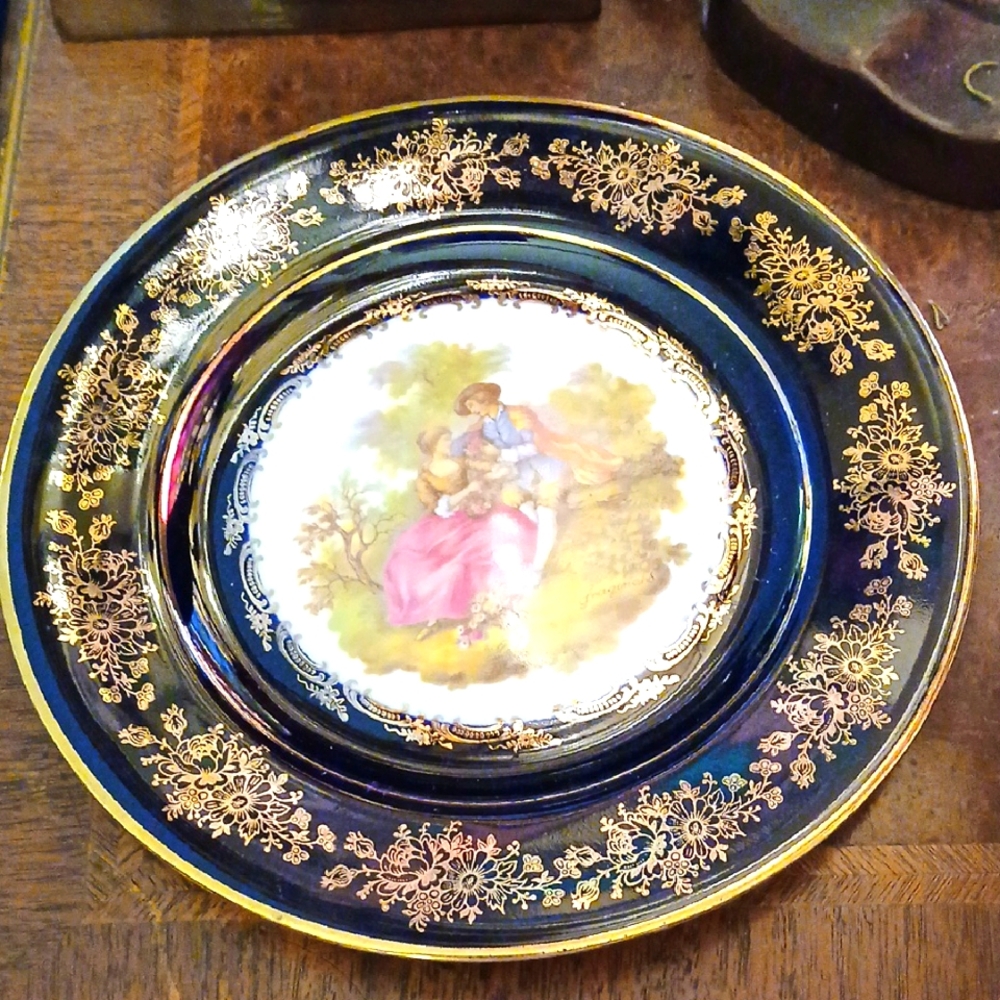 Elegant Gold and Blue Decorative Castel LIMOGES Plate